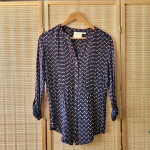 ANTHROLOGIE MAEVE Navy Blouse Button Pink Dots